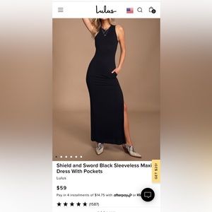 Lulu’s Shield and Sword Black Sleeveless Maxi Dress with Pockets Size Medium